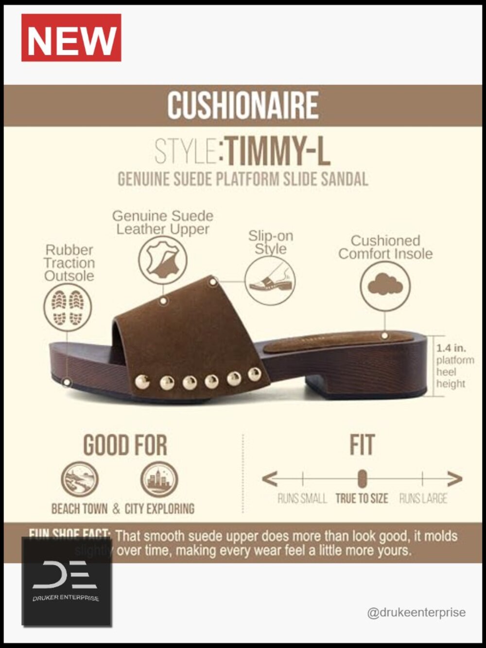 Genuine Suede Slides, Studded Sandals, Cushioned Footbed, Slip On - Picture 4 of 7
